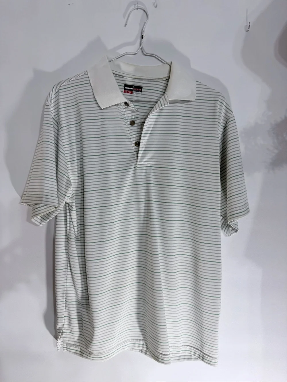 Grand Slam White Polo with Thin Green Stripes